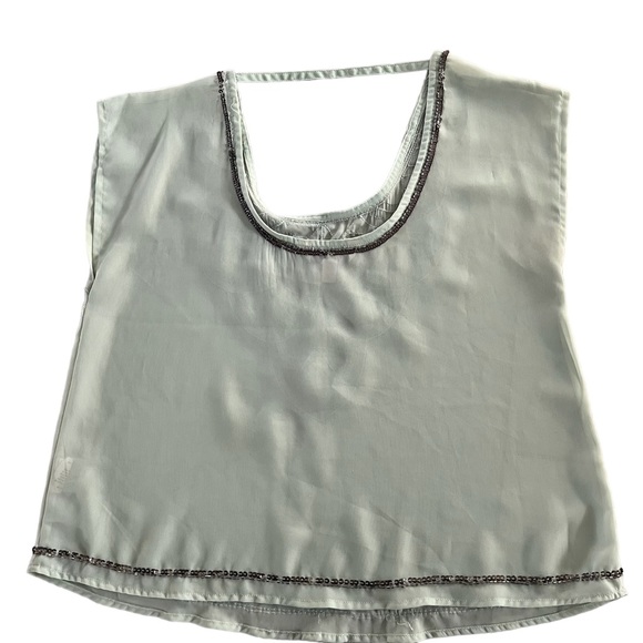 Decree Art Deco Blouse Sequins Neckline Sheer Chiffon Sleeveless Open Back Sz S - Picture 2 of 6